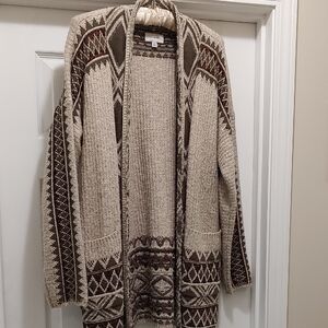 Lucky Brand Taupe, Brown & Cream Striped Knit Cardigan